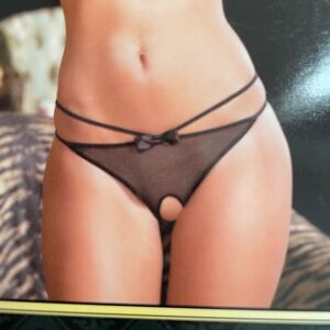 Chic Black Sheer Panty with Bow Accent Small/Medium